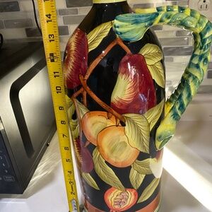 Ceramic glazed fruit handled jug pitcher